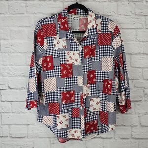 Vintage Tumbleweeds Patchwork Button-Up Shirt‎ Floral Gingham Women's M